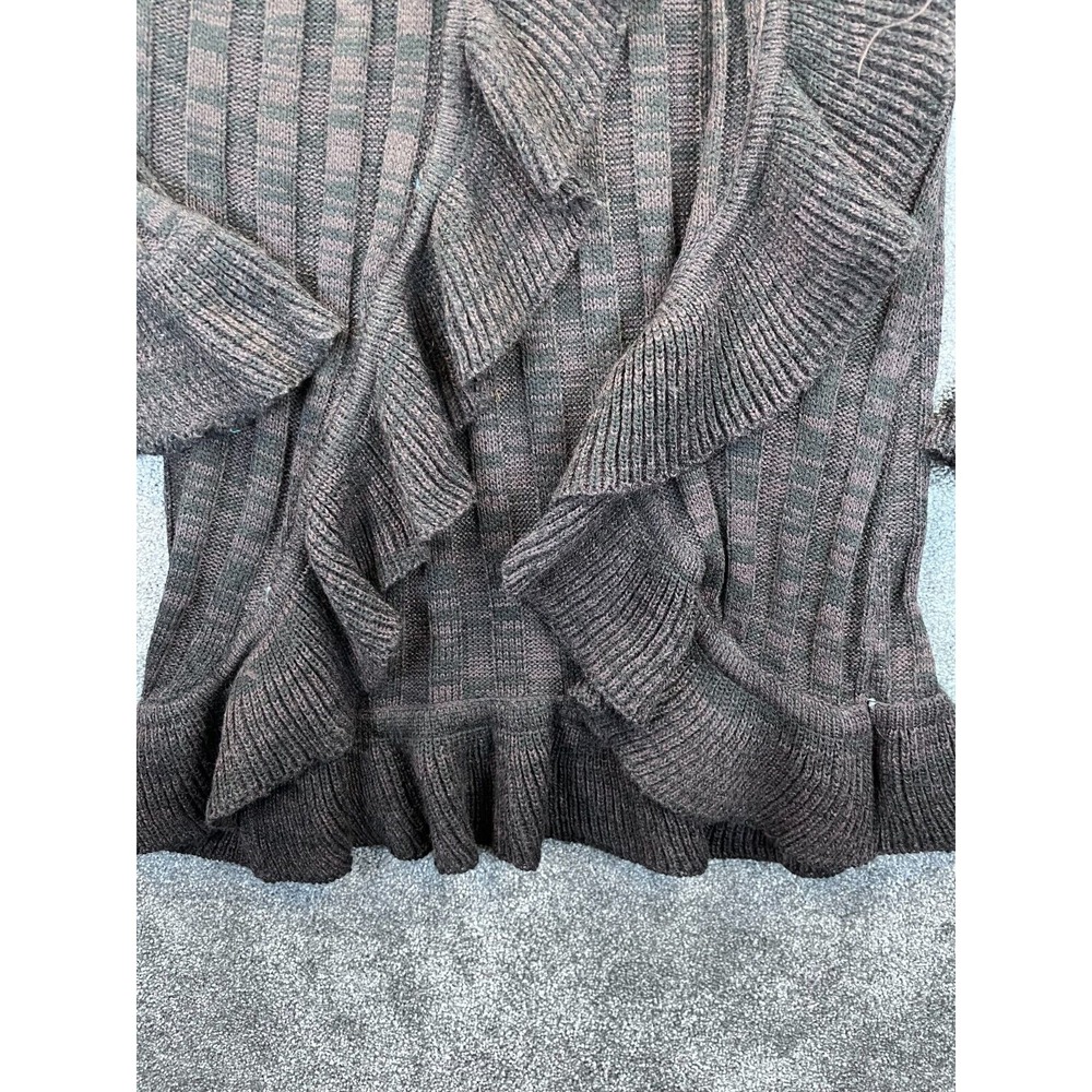 Brittany Black Sweater Womens 2X Plus Cardigan Open Front Ruffled Brown - Picture 6 of 10